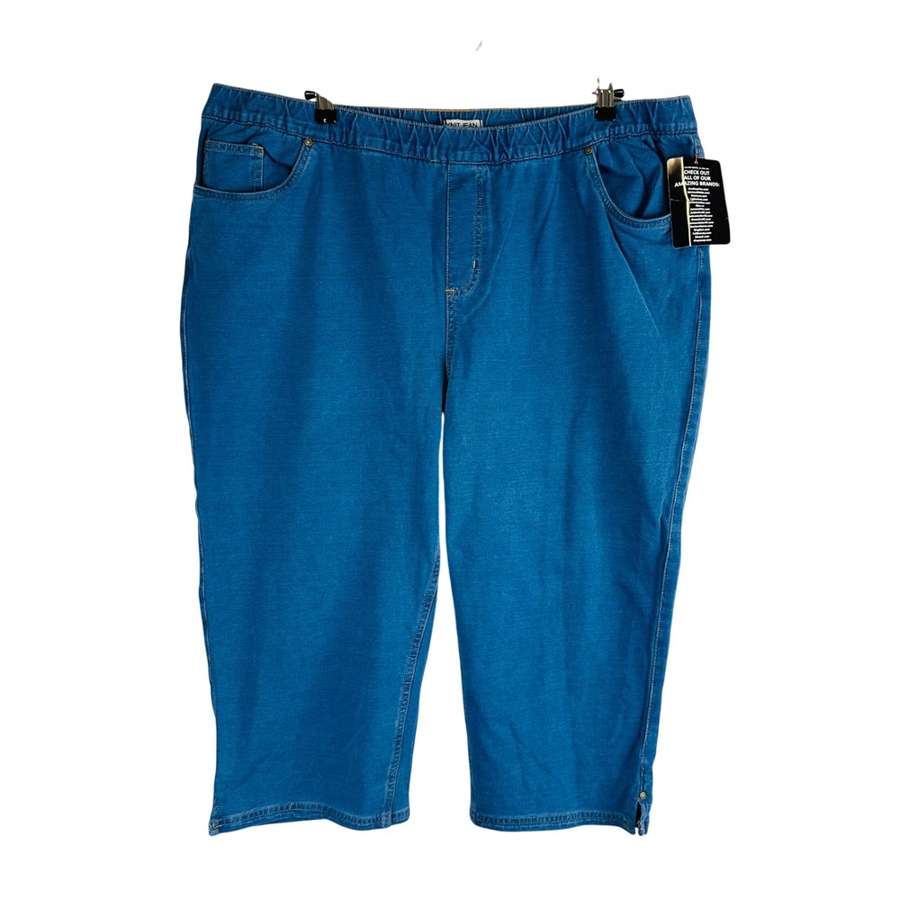 New Catherines Womans 2X Knit Jean Pull On Blue Stretch Pockets Comfort Waist